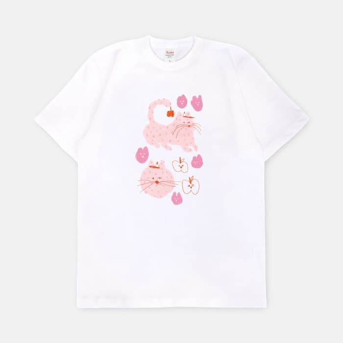 사과 먹은 고양이 반팔티셔츠 이미지