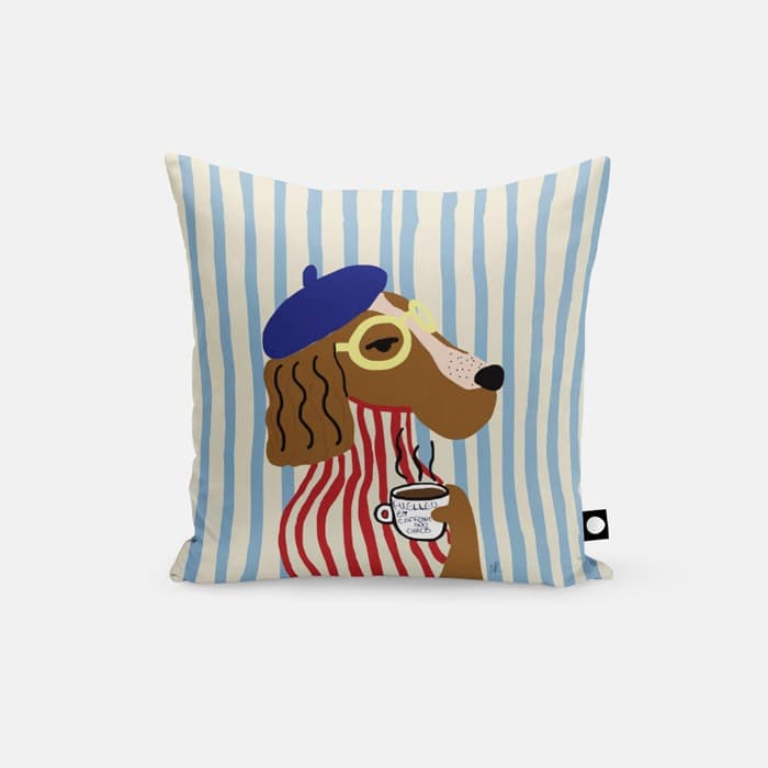 Funny Dog with Coffee 쿠션 커버 이미지