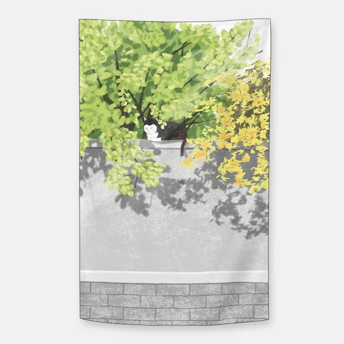 담벼락 야옹이 쉬폰 패브릭 포스터 이미지