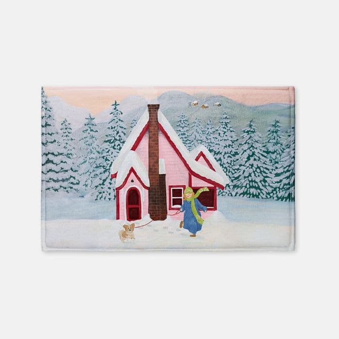 눈쌓인 핑크집 발매트 이미지