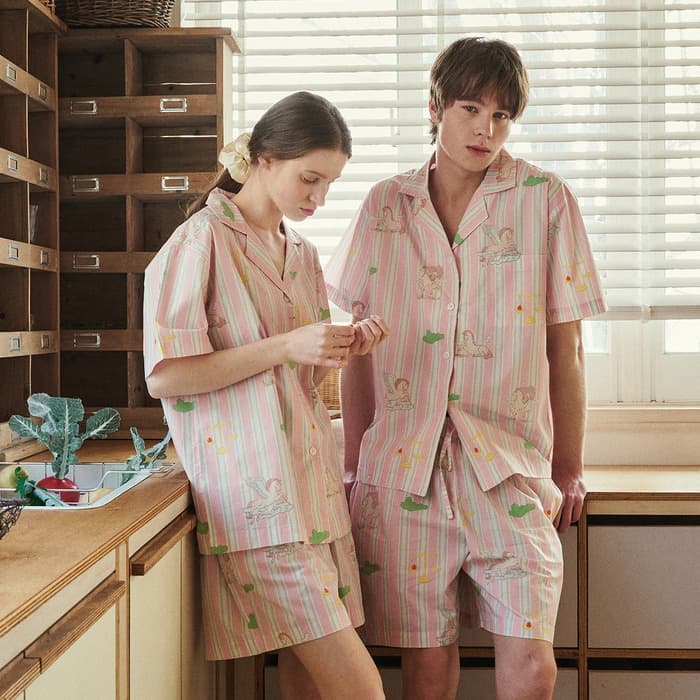 [NEW] (uni) 소프트 유토피아 스트라이프 파자마 반팔 세트 이미지