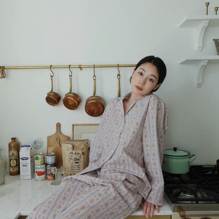 빈티지 보더 파자마 긴소매 세트 이미지